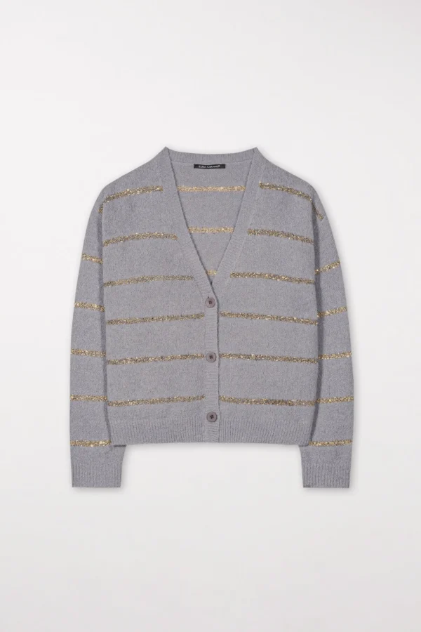 Strick-LUISA CERANO Cardigan Aus Alpaka-Mix silver grey