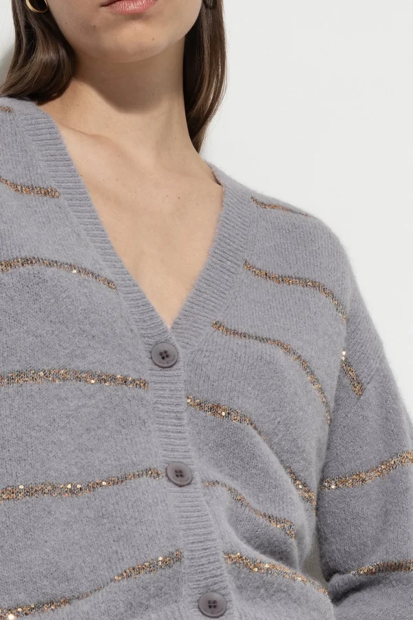 Strick-LUISA CERANO Cardigan Aus Alpaka-Mix silver grey