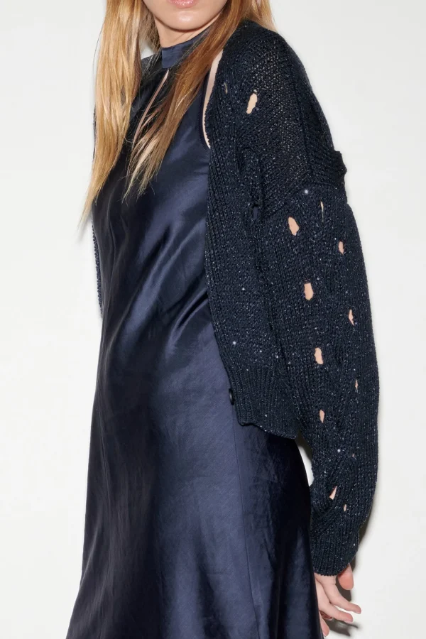 Strick-LUISA CERANO Cardigan Mit Zopfmuster dark navy