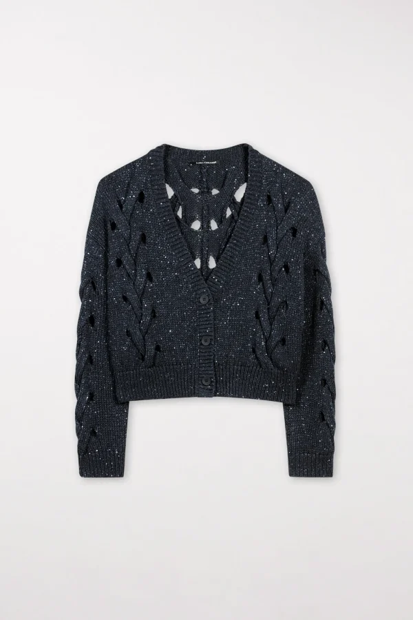 Strick-LUISA CERANO Cardigan Mit Zopfmuster dark navy