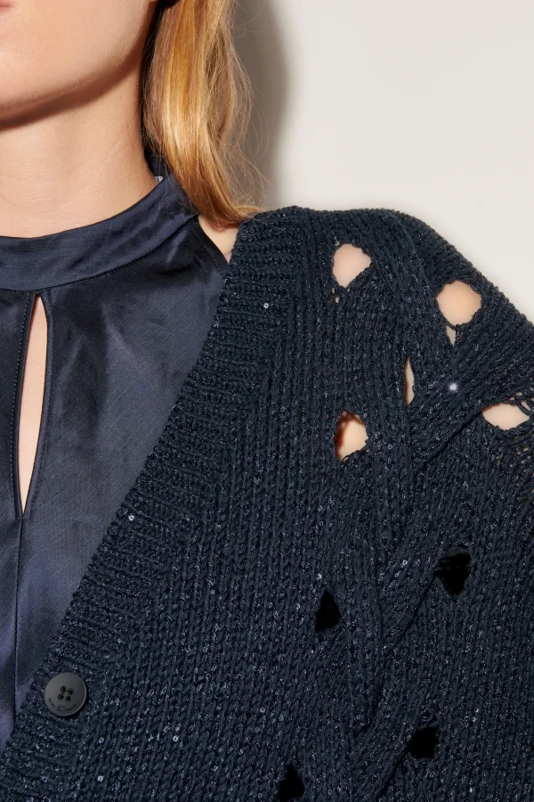 Strick-LUISA CERANO Cardigan Mit Zopfmuster dark navy