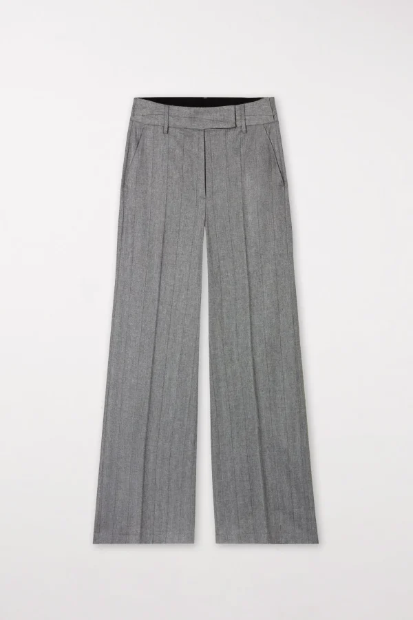 Hosen-LUISA CERANO Fischgrat-Wideleg-Pants heather grey