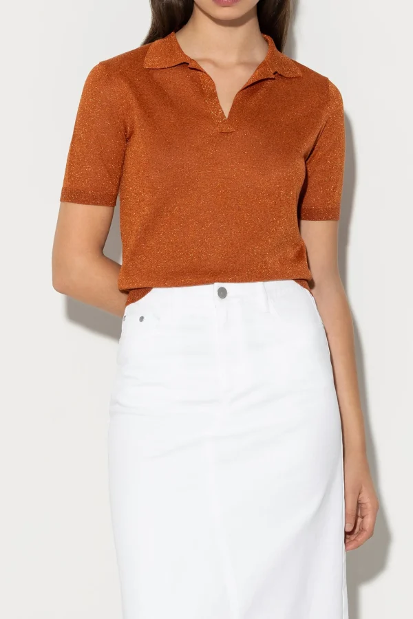 Strick-LUISA CERANO Halbarm-Poloshirt burnt orange
