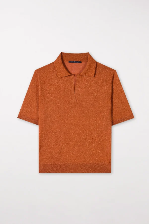 Strick-LUISA CERANO Halbarm-Poloshirt burnt orange