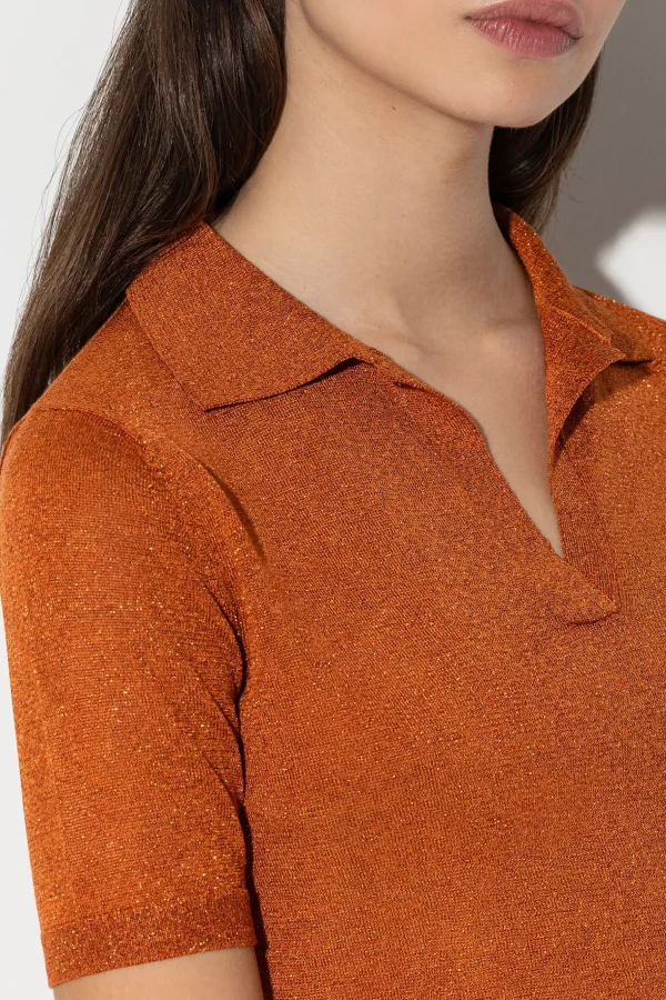 Strick-LUISA CERANO Halbarm-Poloshirt burnt orange