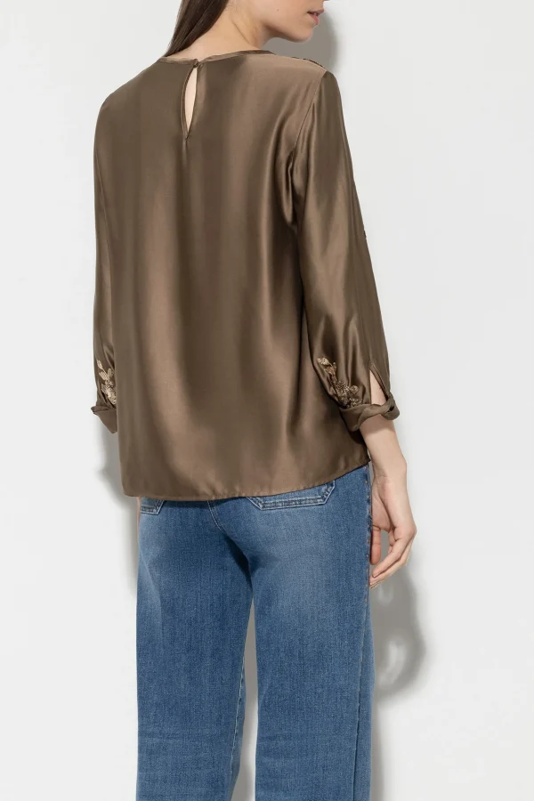 Blusen-LUISA CERANO Pailletten-Bluse tobacco