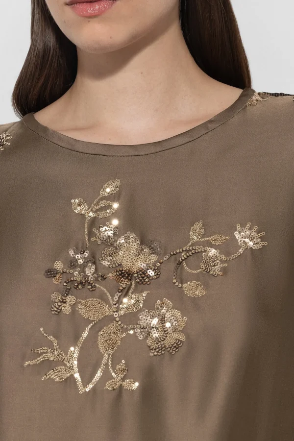 Blusen-LUISA CERANO Pailletten-Bluse tobacco