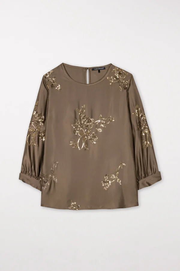 Blusen-LUISA CERANO Pailletten-Bluse tobacco