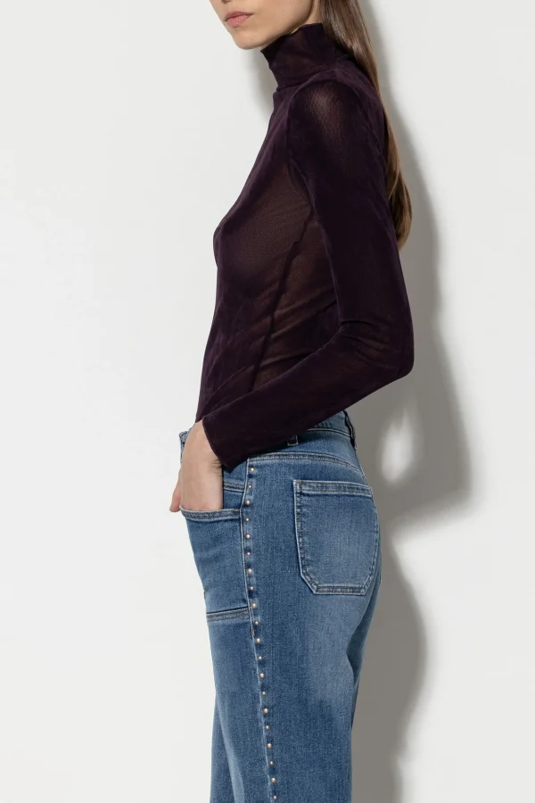 Shirts & Tops-LUISA CERANO Rollkragenshirt In Samtoptik burgundy