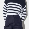 Strick-LUISA CERANO Rundhals-Pullover Mit Streifen dark navy / white