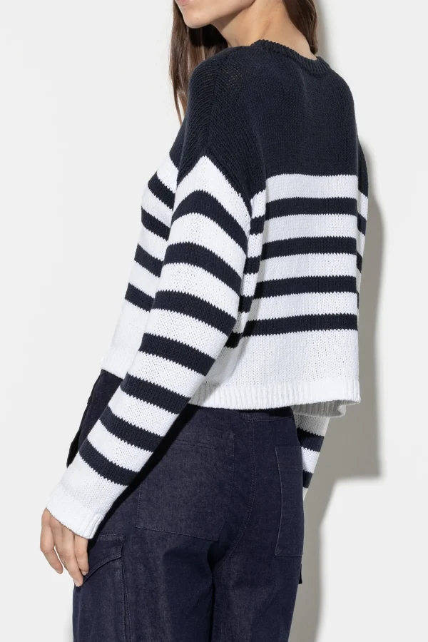 Strick-LUISA CERANO Rundhals-Pullover Mit Streifen dark navy / white