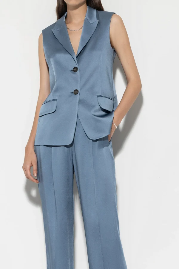 Sets | Jacken & Mäntel-LUISA CERANO Satin-Blazerweste smoky blue