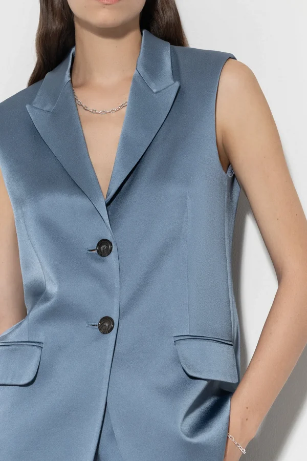 Sets | Jacken & Mäntel-LUISA CERANO Satin-Blazerweste smoky blue