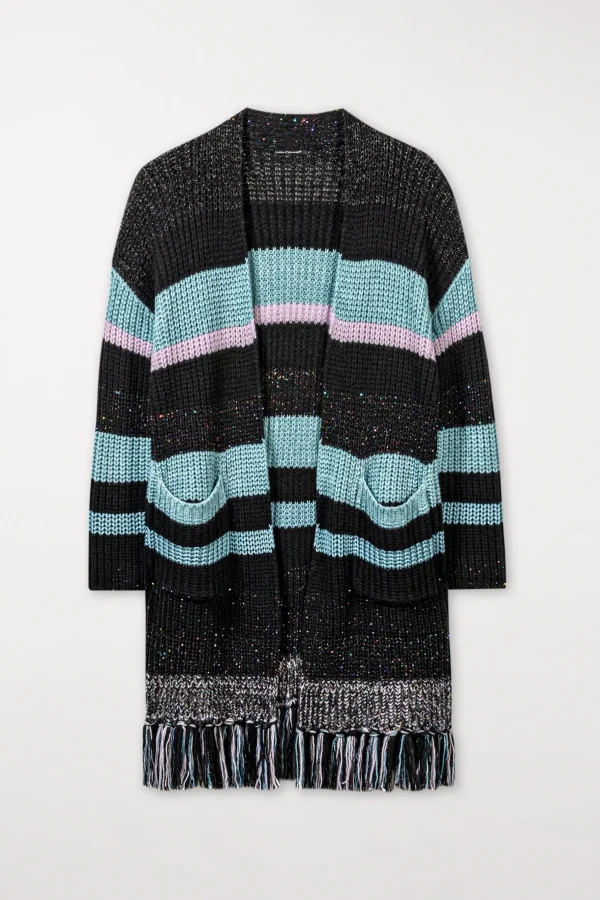 Strick-LUISA CERANO Streifen-Cardigan Aus Woll-Mix multi