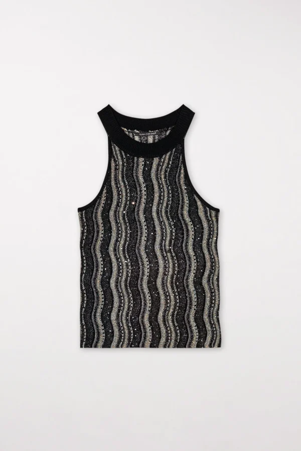 Sets | Shirts & Tops-LUISA CERANO Stricktop Mit Fancy-Stripe black