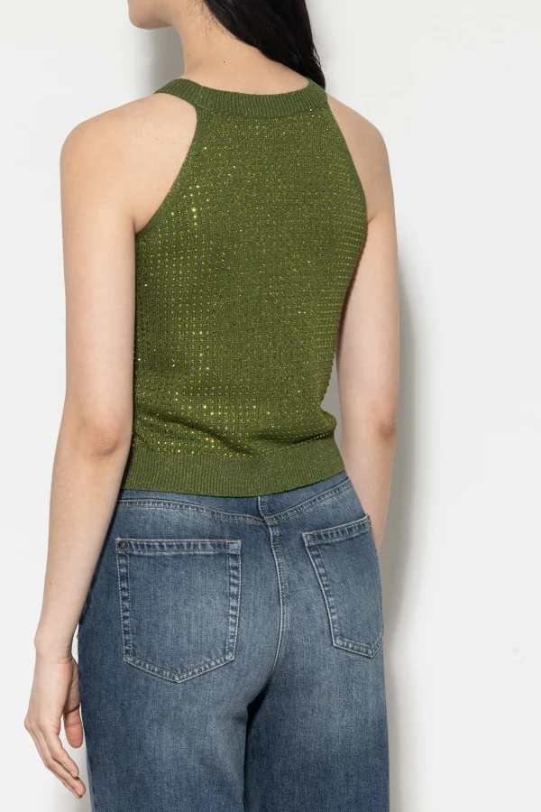 Shirts & Tops | Strick-LUISA CERANO Stricktop Mit Strass-Steinen moss green