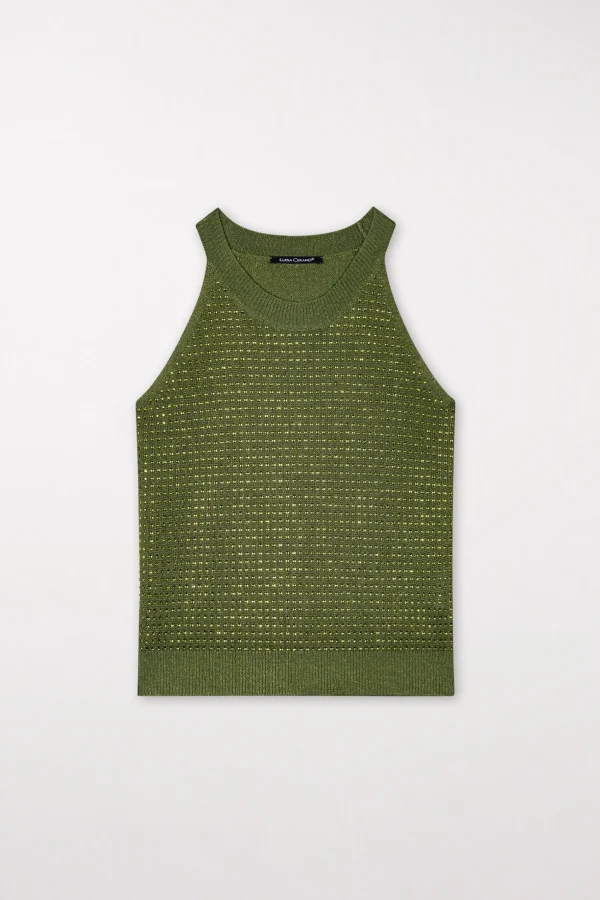 Shirts & Tops | Strick-LUISA CERANO Stricktop Mit Strass-Steinen moss green