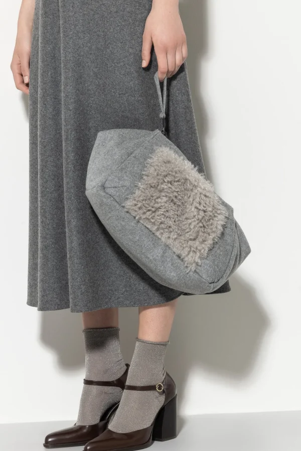 Accessoires-LUISA CERANO Tasche Mit Wolldetail heather grey
