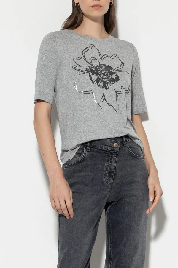 Shirts & Tops-LUISA CERANO T-Shirt Mit Blumen-Print heather grey