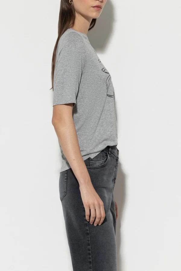 Shirts & Tops-LUISA CERANO T-Shirt Mit Blumen-Print heather grey