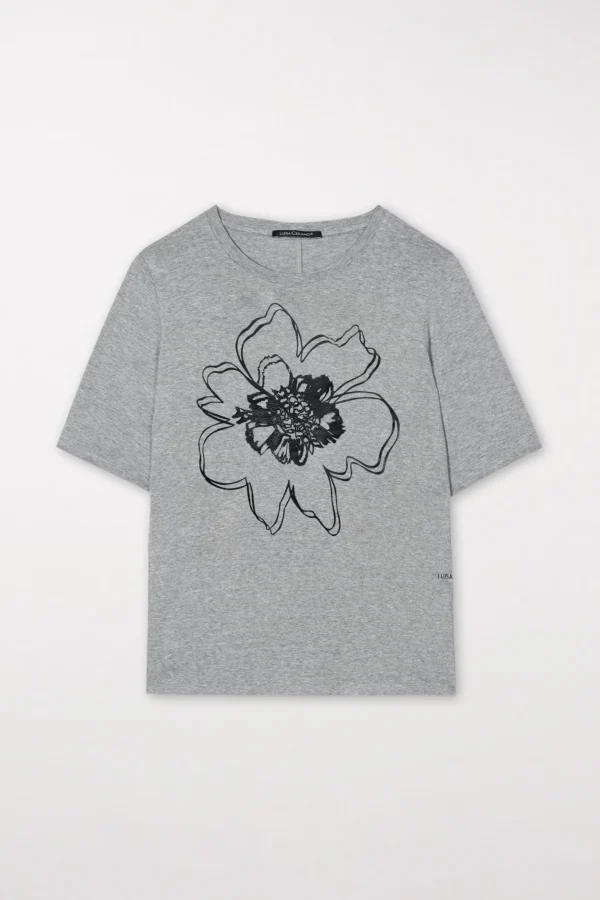 Shirts & Tops-LUISA CERANO T-Shirt Mit Blumen-Print heather grey