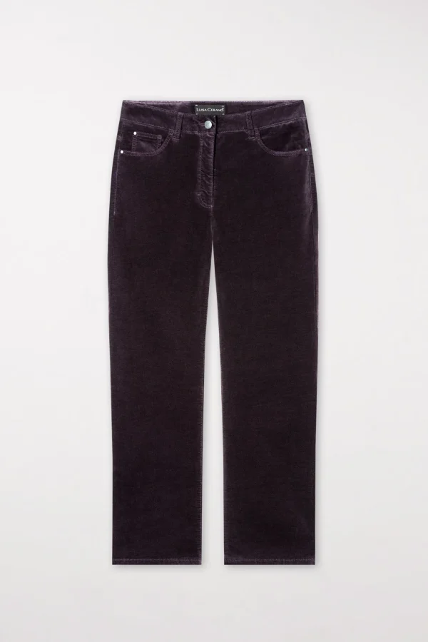 Hosen-LUISA CERANO Velvet-Babyflare-Pants burgundy
