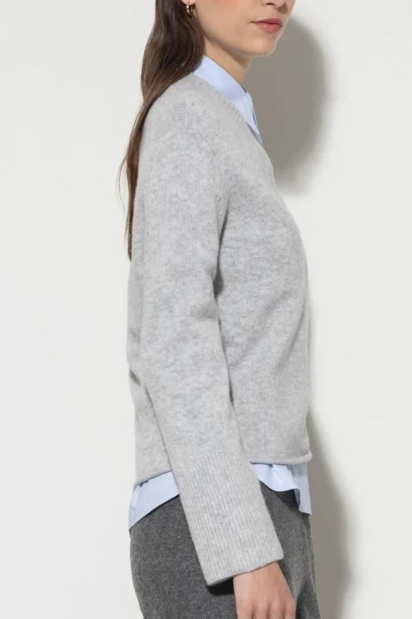 Strick-LUISA CERANO V-Pullover Aus Kaschmir-Mix light grey melange