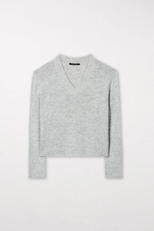 Strick-LUISA CERANO V-Pullover Aus Kaschmir-Mix light grey melange