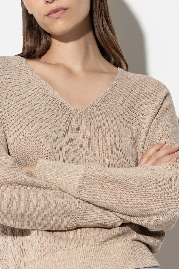Strick-LUISA CERANO V-Pullover In Parallelo-Optik cashew